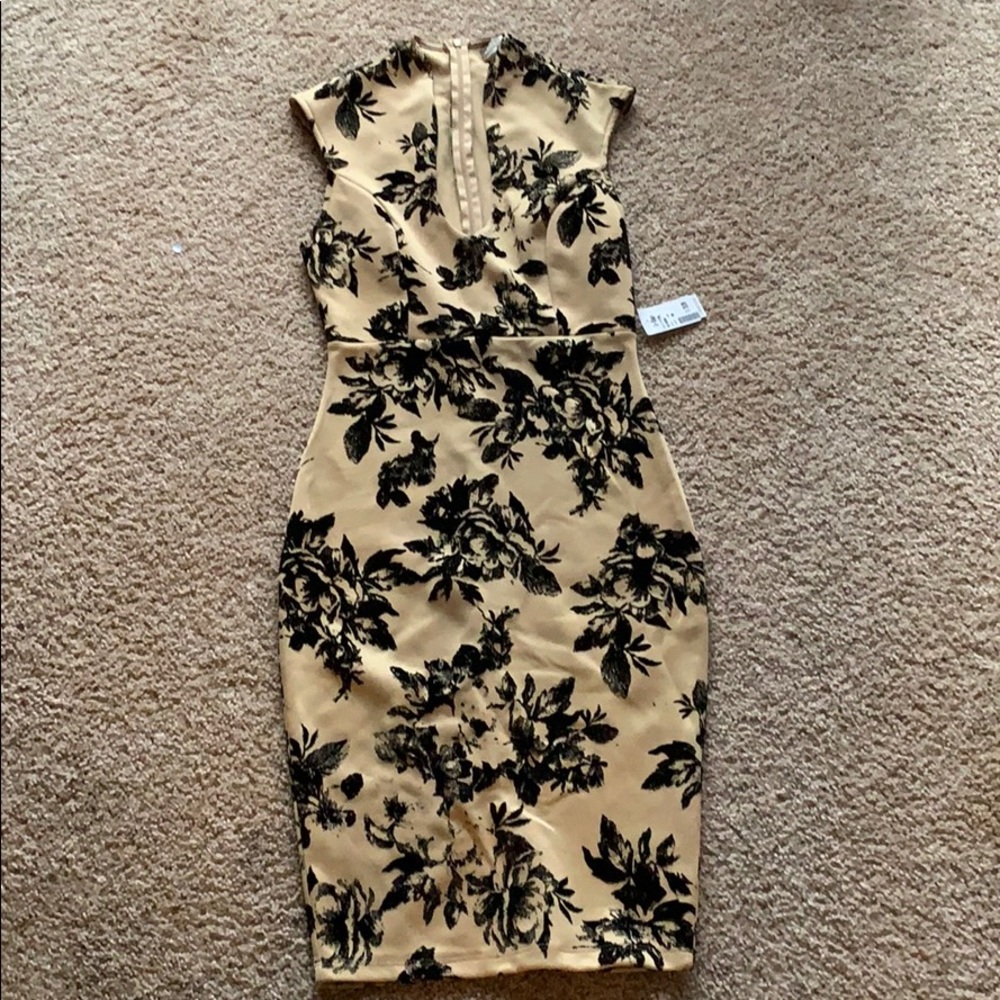 Nude and black midi dress